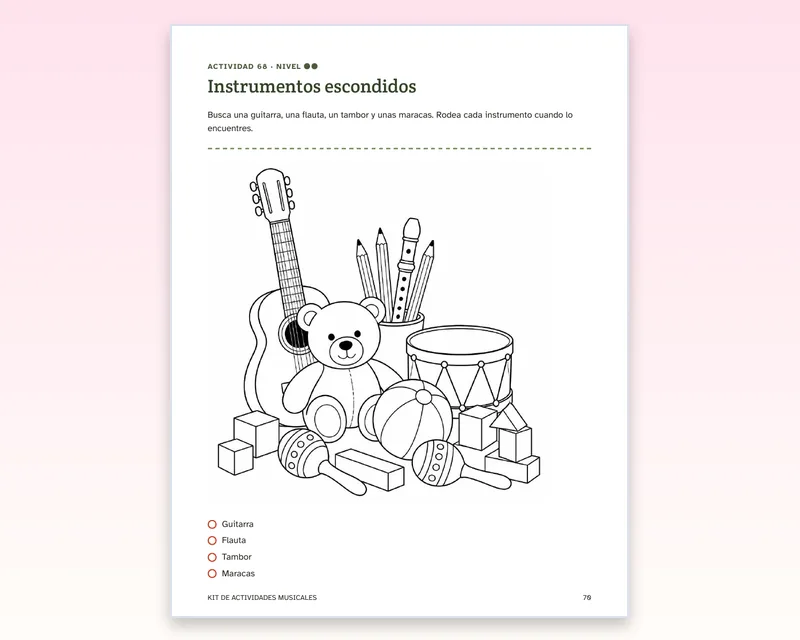Página de actividad: instrumentos escondidos