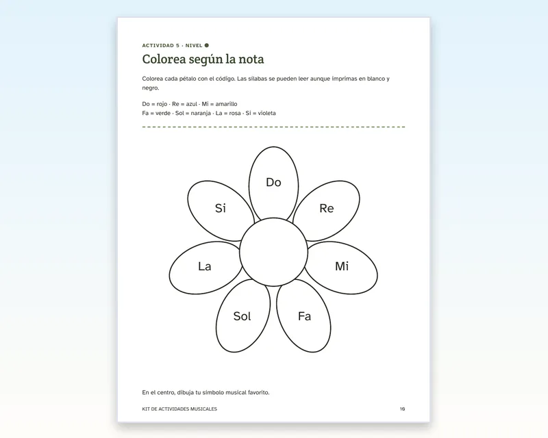 Página de actividad: colorea según la nota